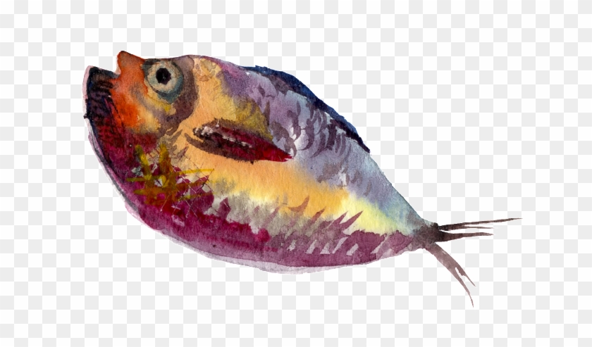 Yellow Purple Watercolor Hand Painted Goldfish Transparent - Fish Painting Png Clipart #296902