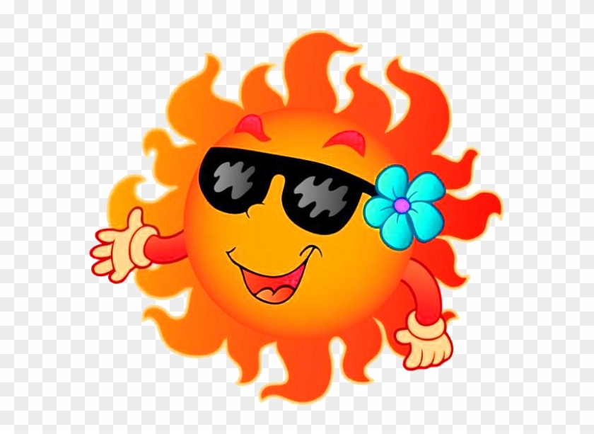 Summer For Sun Content Smiling Cartoon Clipart - Cartoon Sun And Clouds - Png Download #2900558