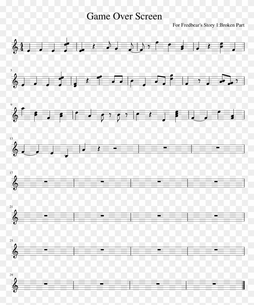 Game Over Screen For Fredbear's Story - Sheet Music Clipart #2904507