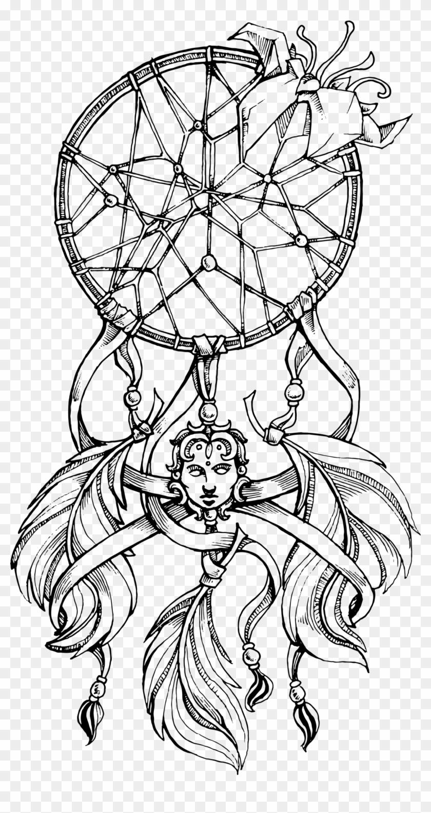 Grey Ink Dreamcatcher Tattoo Design - Dream Catcher Graphics Design Clipart #2904758