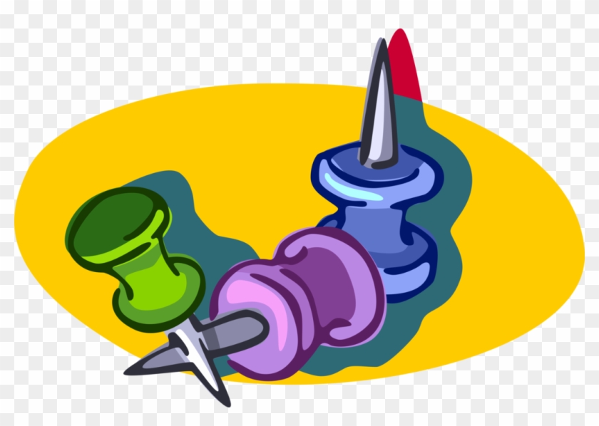 Vector Illustration Of Push Pin Or Thumb Tack Fastens Clipart