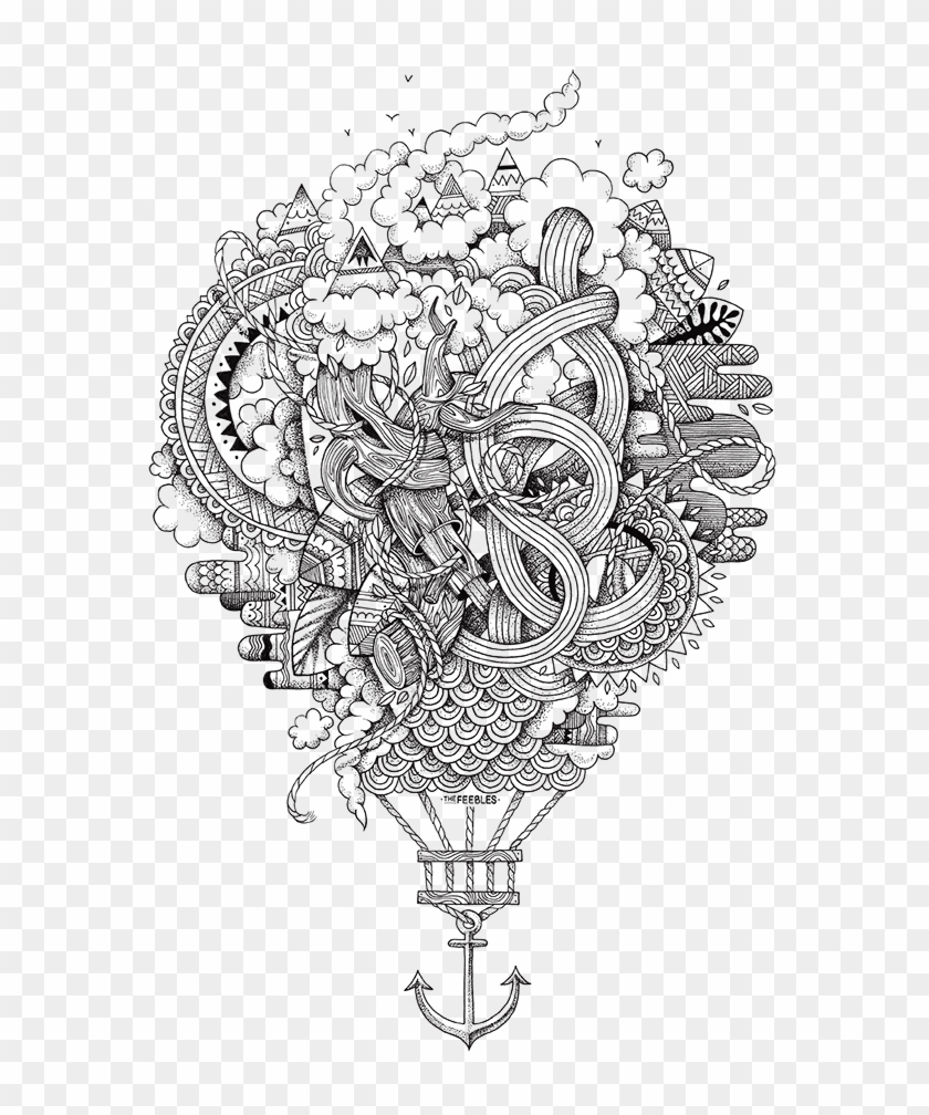 Ganesh Drawing Trippy - Doodle Art Montgolfière Clipart