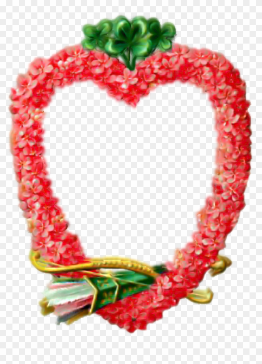 Vintage Floral Wreath Shaped Heart With Clovers - Heart Clipart