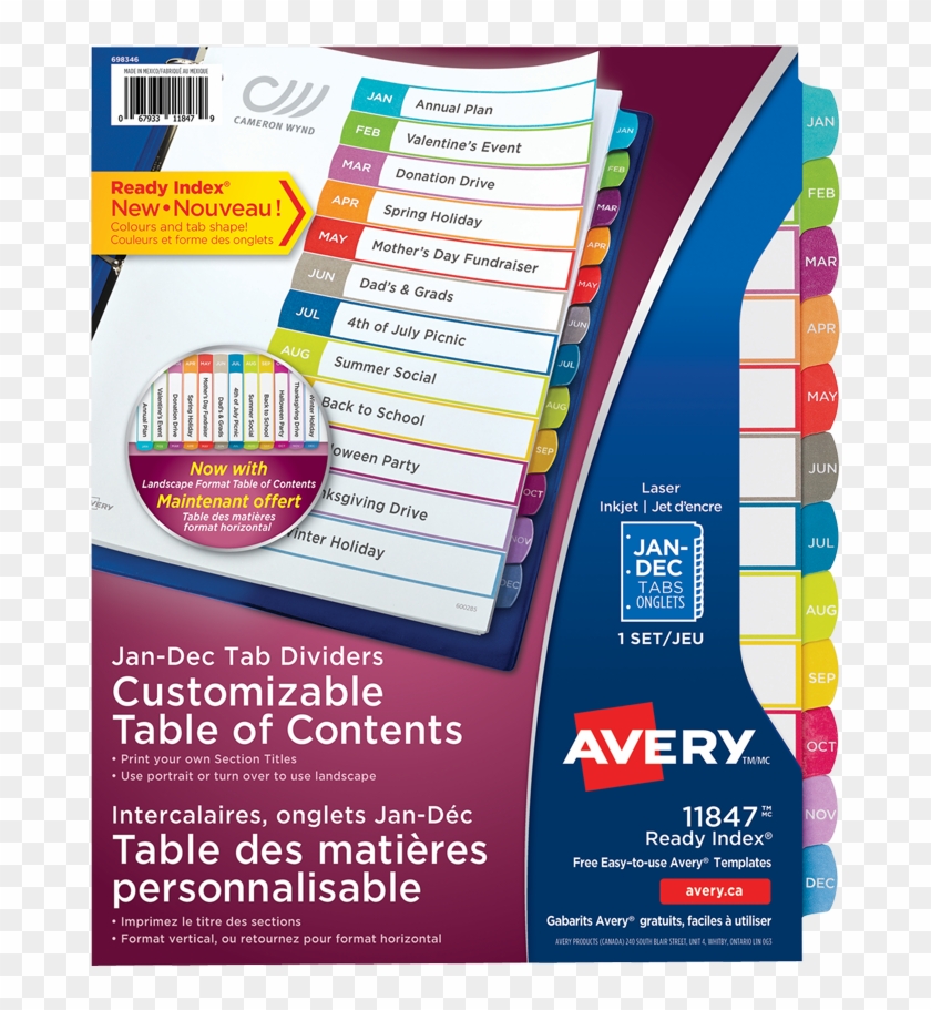 Avery® Ready Index® Customizable Table Of Contents - Flyer Clipart #2917067