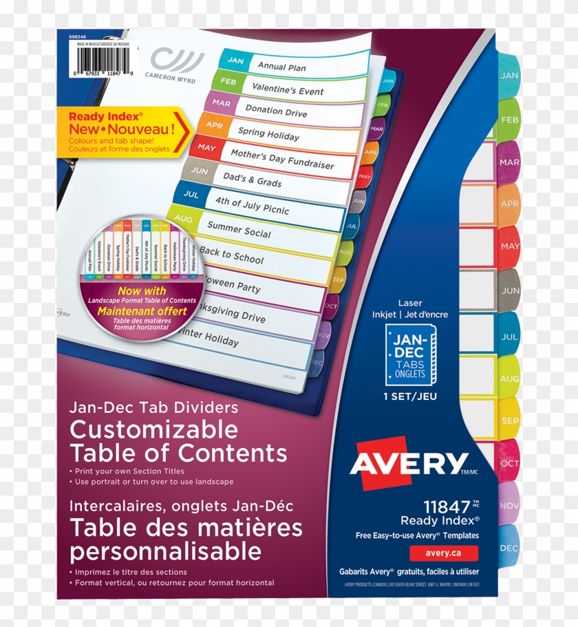 Avery® Ready Index® Customizable Table Of Contents - Flyer Clipart