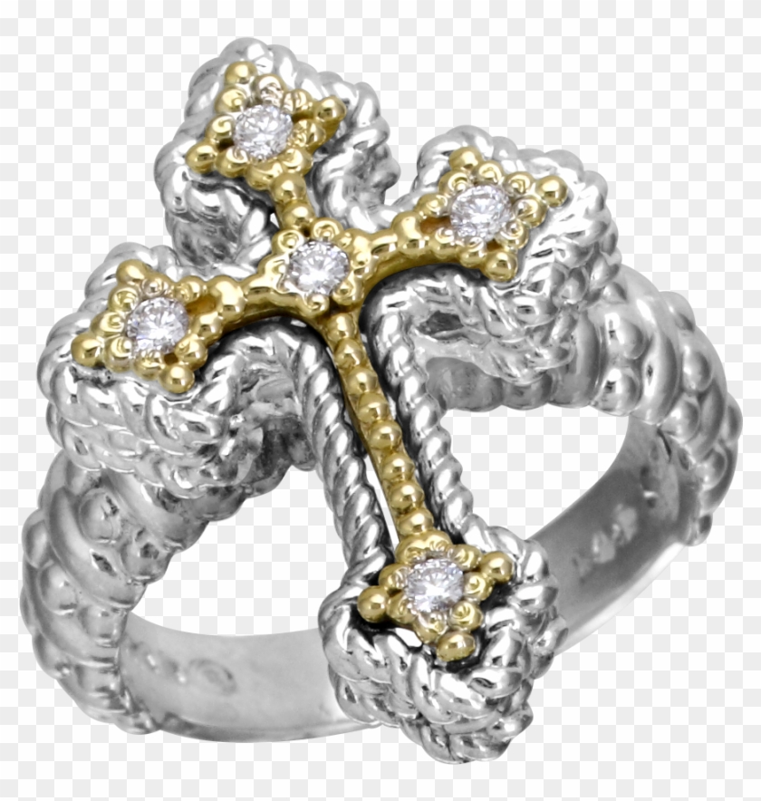 Vahan Sterling Silver And 14k Yellow Gold Cross Ring - Engagement Ring Clipart #2918359