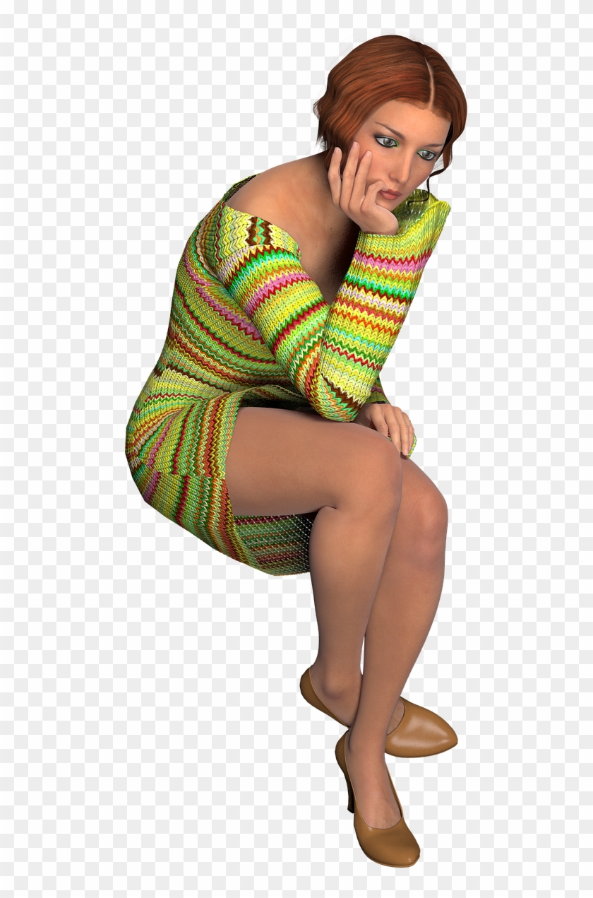 Woman Sitting Thinking Poised Png Image - Woman Sitting Thinking Clipart