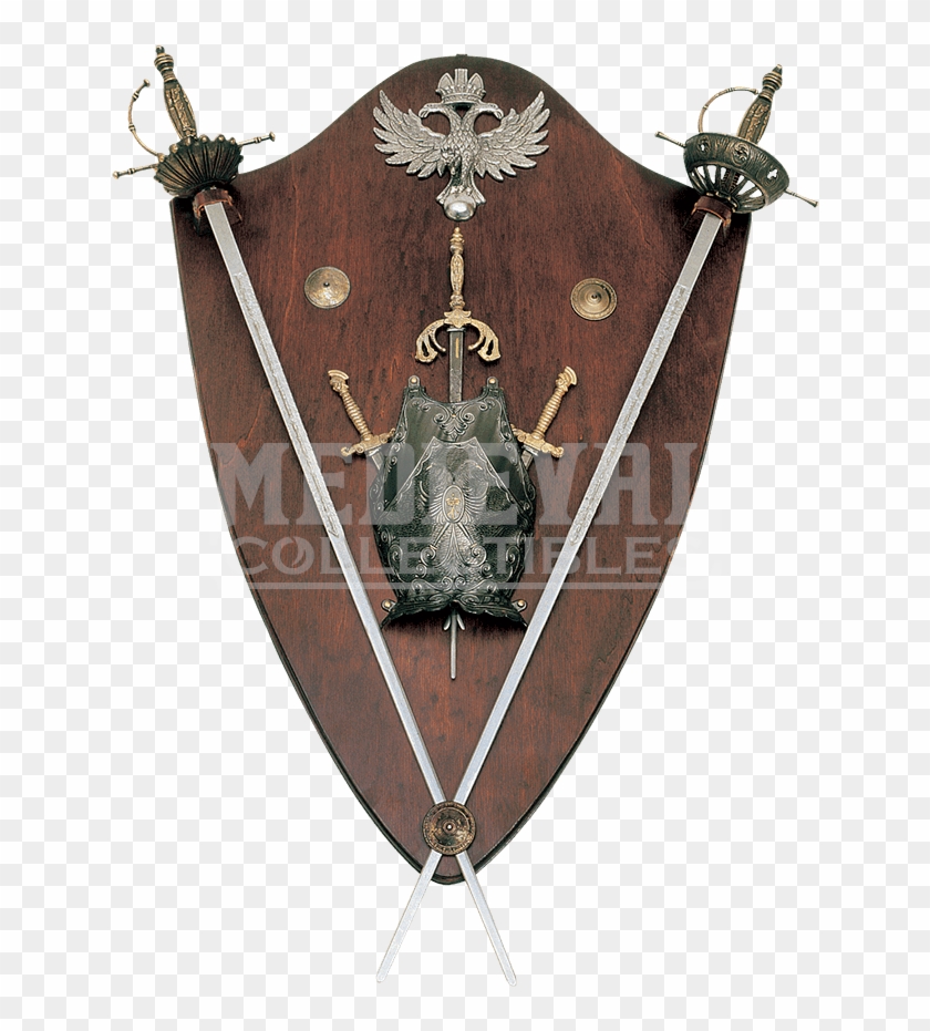 Medieval Display Plaque With Miniature Swords And Armour - Shield Clipart