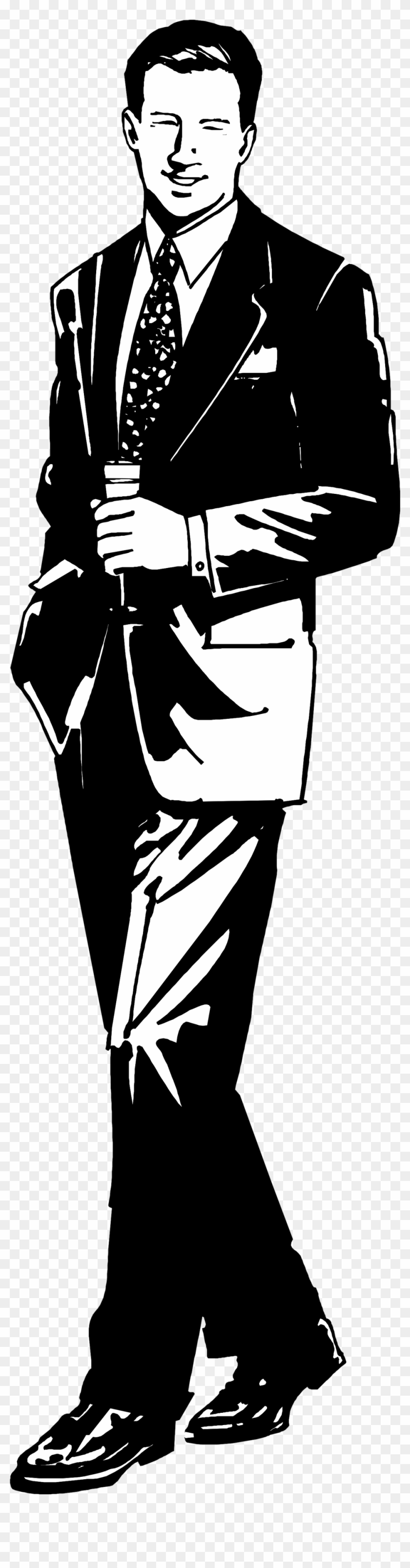 Male Clipart Handsome Man - Man In Suit Clipart Black And White - Png