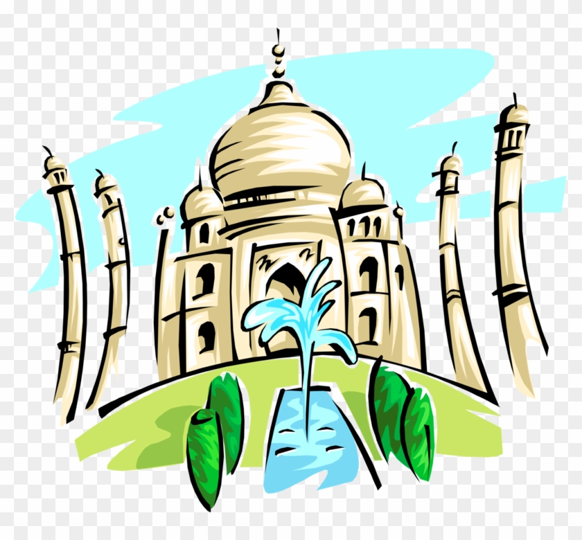 Vector Illustration Of Taj Mahal Marble Mausoleum On - Taj Mahal Clip Art Png Transparent Png