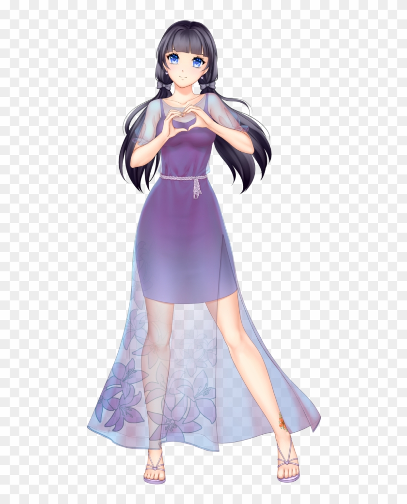 Anime Girl With Black Hair Long Hair Two Braids Himari - Anime Girl With Black Hair And Purple Eyes Clipart