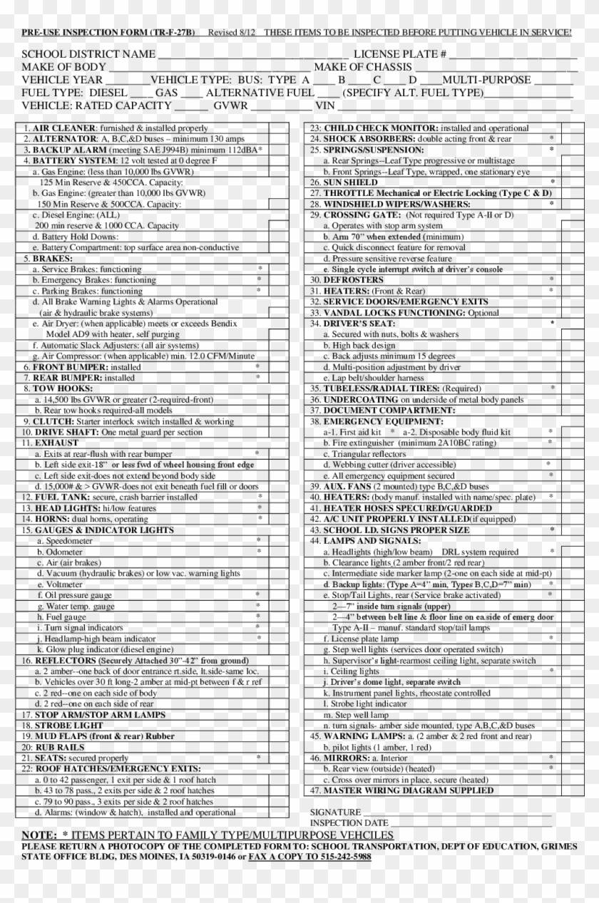 Class Cdl Pre Rip Inspection Checklist Form E2 80 93 - Class A Cdl Pre Trip Inspection Checklist Form Clipart