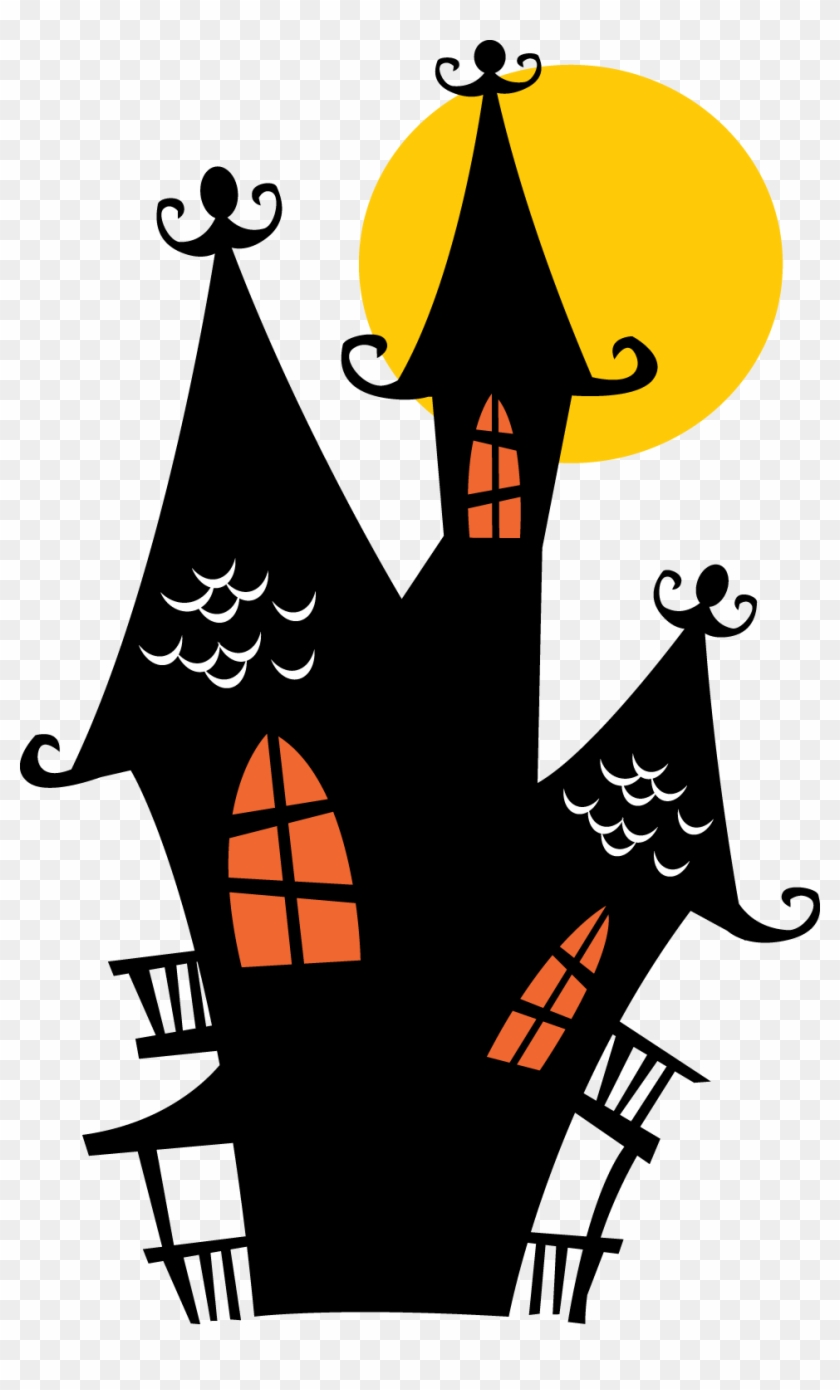 Simple Haunted House Silhouette Png Cute Printable - Spooky House Haunted House Clipart Transparent Png