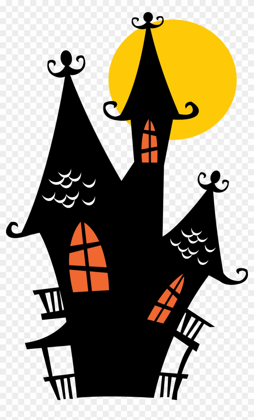 Simple Haunted House Silhouette Png Cute Printable - Spooky House Haunted House Clipart Transparent Png #2941075