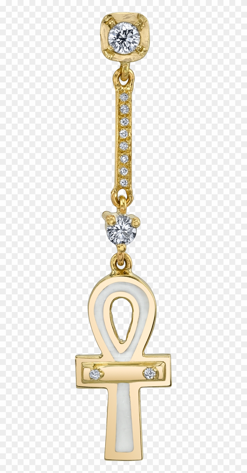 Diamond And White Enamel Ankh Drop Earring - Pendant Clipart