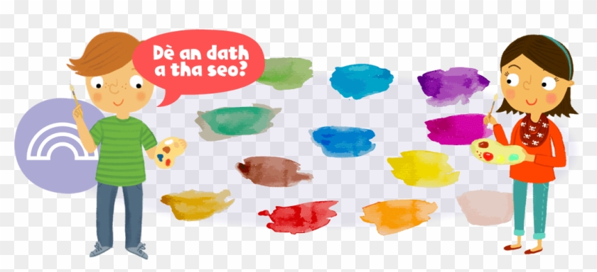 Two Kids With Paintbrushes Asking About Colour - Gaelic Colours Clipart #2946634