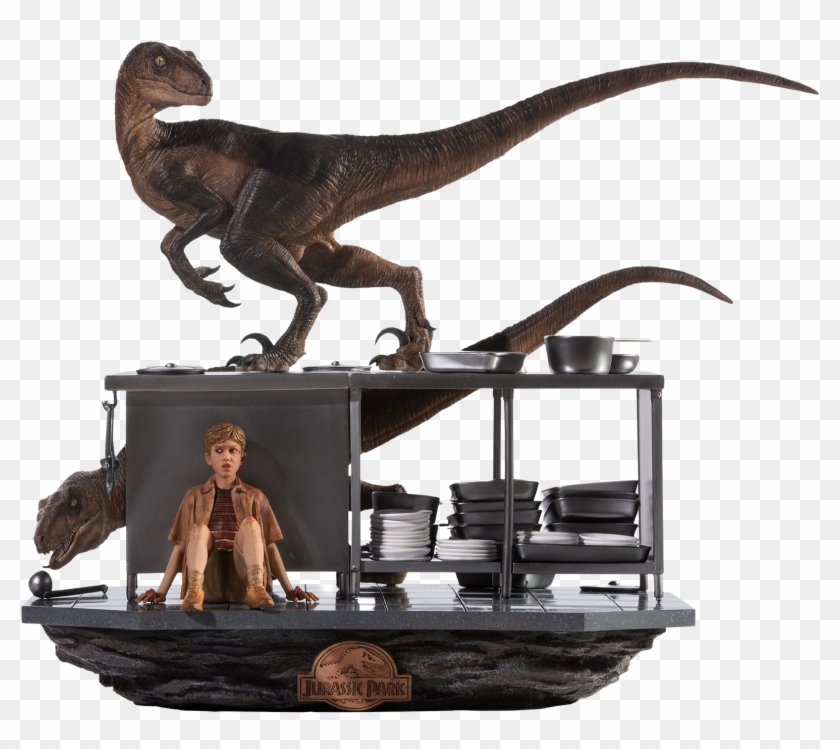 Velociraptors In The Kitchen 1/10th Scale Diorama Statue - Diorama Jurassic Park Iron Studios Clipart #2955386