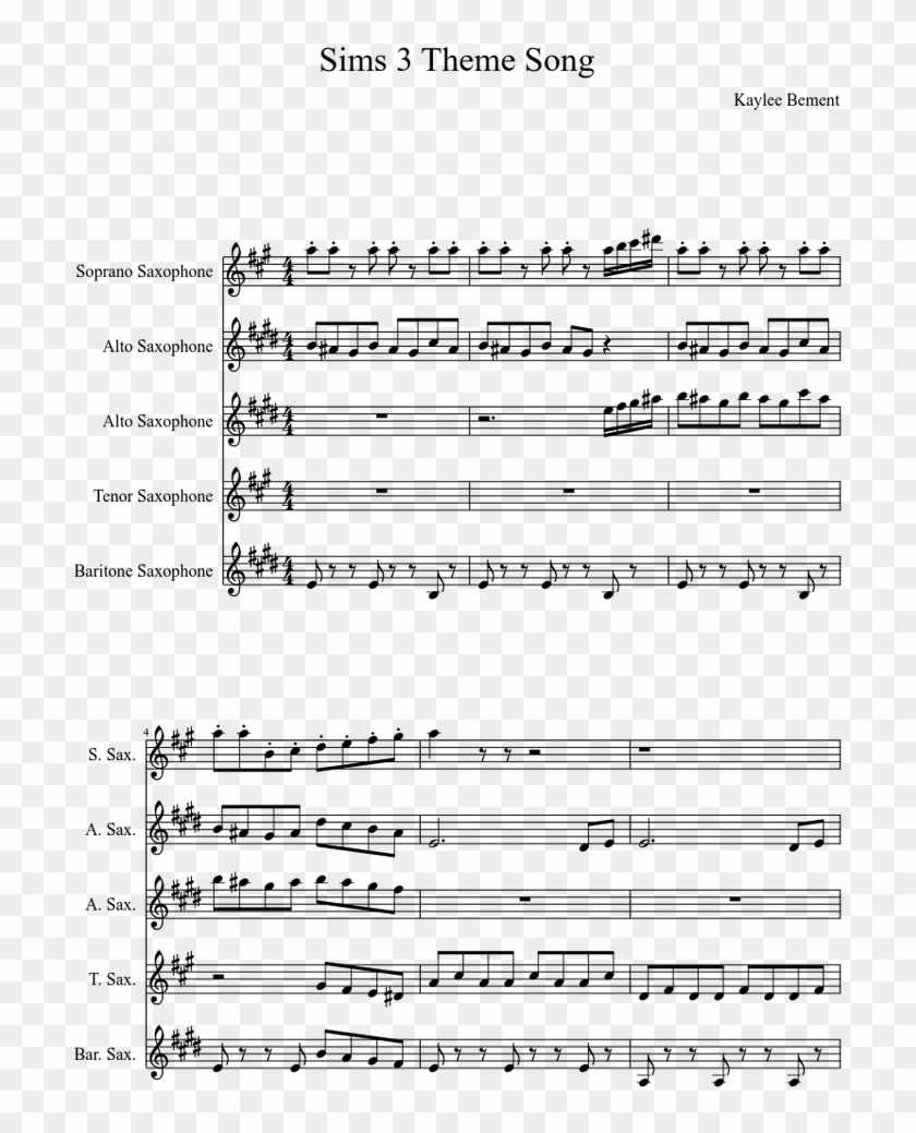 Sims 3 Theme Song Saxophone Quintet Sheet Music For - Eminem Like Toy Soldiers Piano Clipart