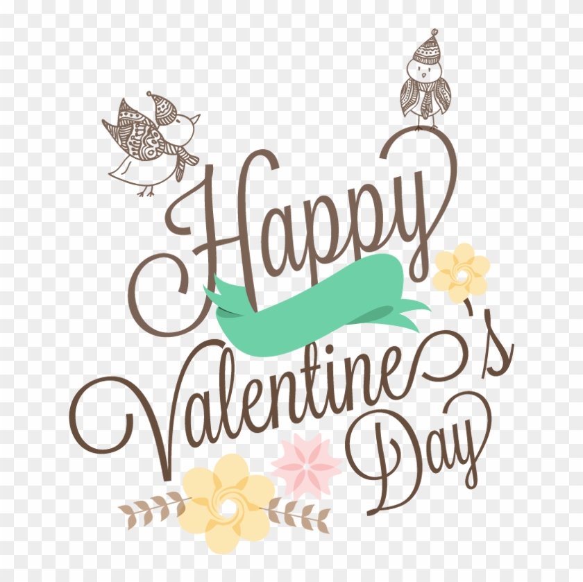 Love Birds Couple With Text Happy Valentine's Day - Happy Valentines Day Birds Clipart #2968170