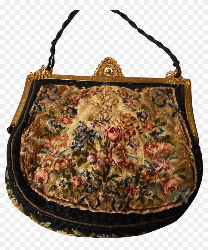 Antique German Petit Point Bag With Filigree Frame, - Handbag Clipart