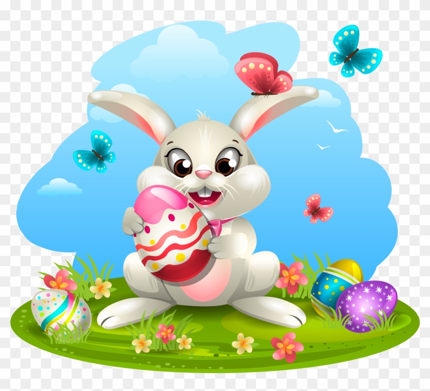 Egg Eggs Decorating With Bunny Easter Clipart - Feliz Pascoa Familia E Amigos - Png Download