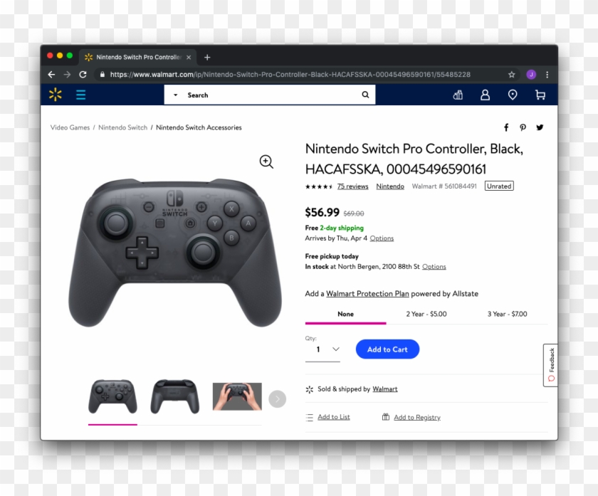 Nintendo Switch Pro Controller, Black - Game Controller Clipart