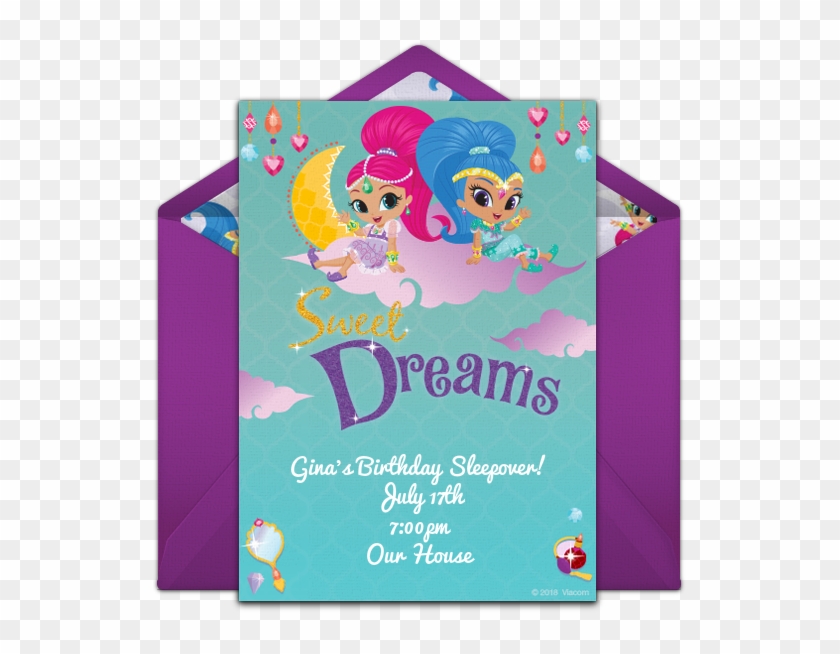Shimmer And Shine Sleepover Online Invitation - Fictional Character Clipart