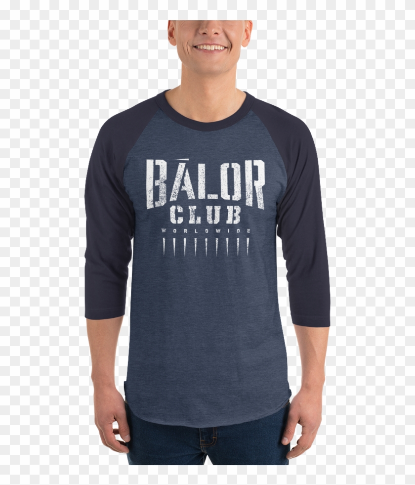 Finn Bàlor "bàlor Club Worldwide" 3/4 Sleeve Raglan - Balor Club Written On A Blue Shirt Clipart #2972954