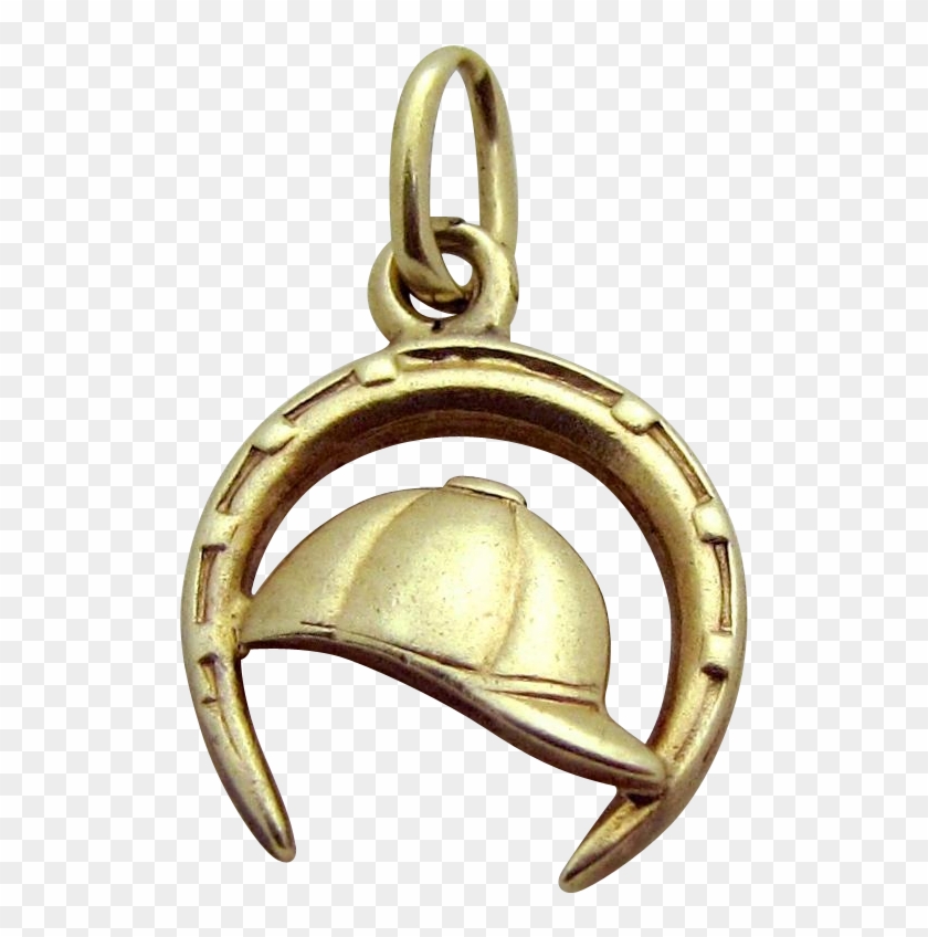 Vintage 14k Gold Jockey Cap In Lucky Horseshoe Equestrian - Locket Clipart #2979838