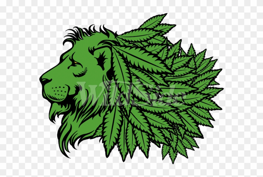 Green Lion Head With Marijuana Leaf Mane - Lion With Marijuana Main Clipart