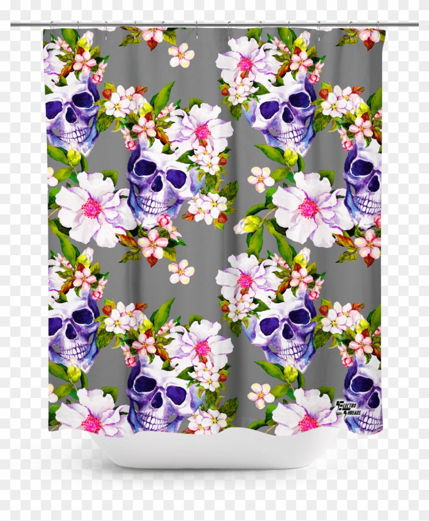 Blooming Skulls Shower Curtain - Viola Clipart #2985478