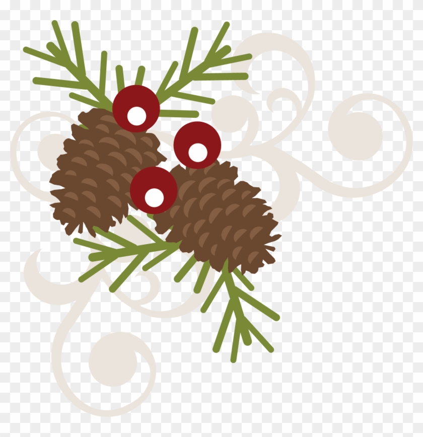 Clipart Black And White Stock Pinecone Berry Swirl - Berries And Pine Cone Clipart - Png Download #2990583