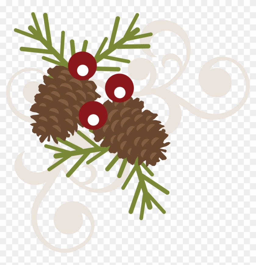 Clipart Black And White Stock Pinecone Berry Swirl - Berries And Pine Cone Clipart - Png Download