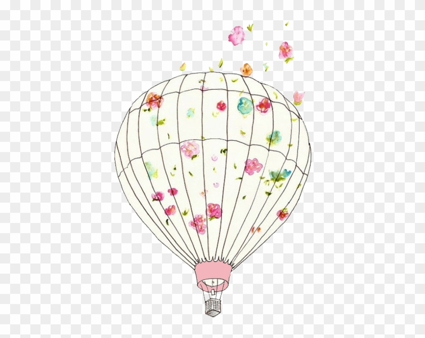 Art Pink Floral Transparent Bubblegum Overlay Hot Air - Cute Hot Air Balloon Drawing Clipart #32532