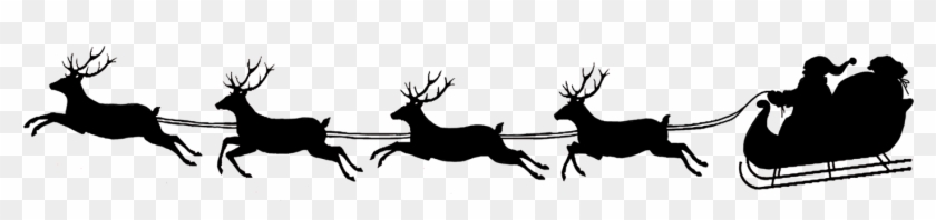 Christmas Silhouettes Banner Black And White Download - Santa Claus Reindeer Png Clipart #34163