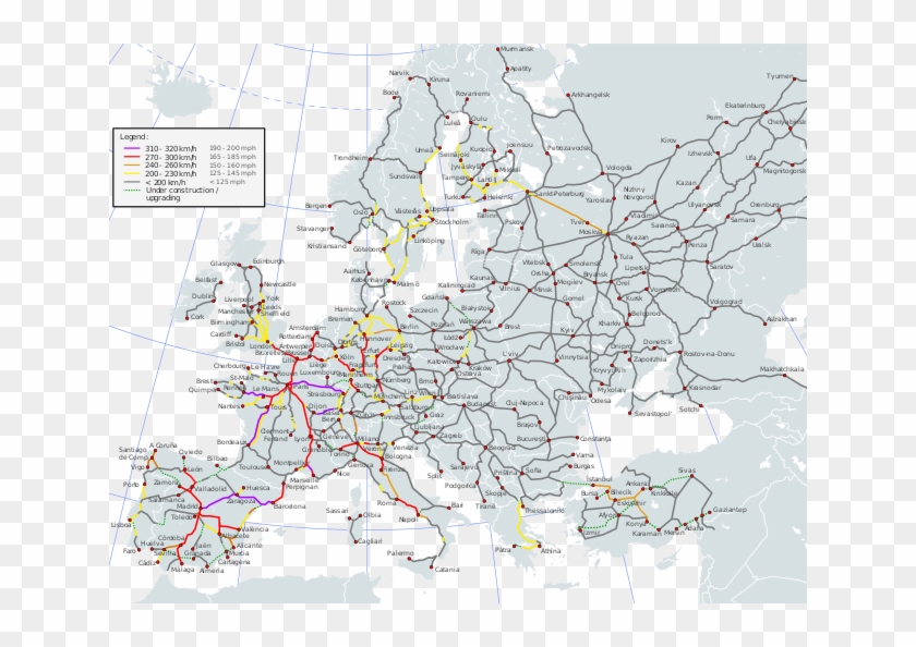 High-speed Lines In Europe, - Europe High Speed Rail Clipart #34975