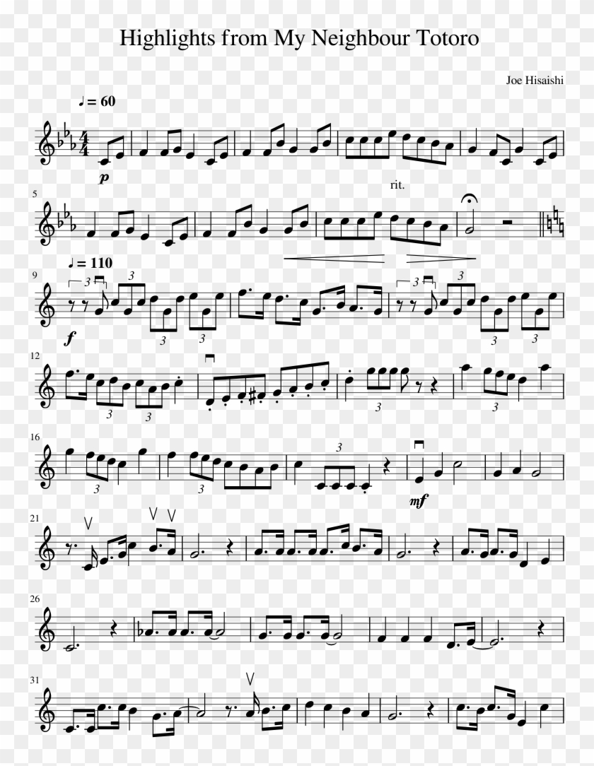 Highlights From My Neighbour Totoro Sheet Music Composed - Far I Ll Go Flute Sheet Music Clipart