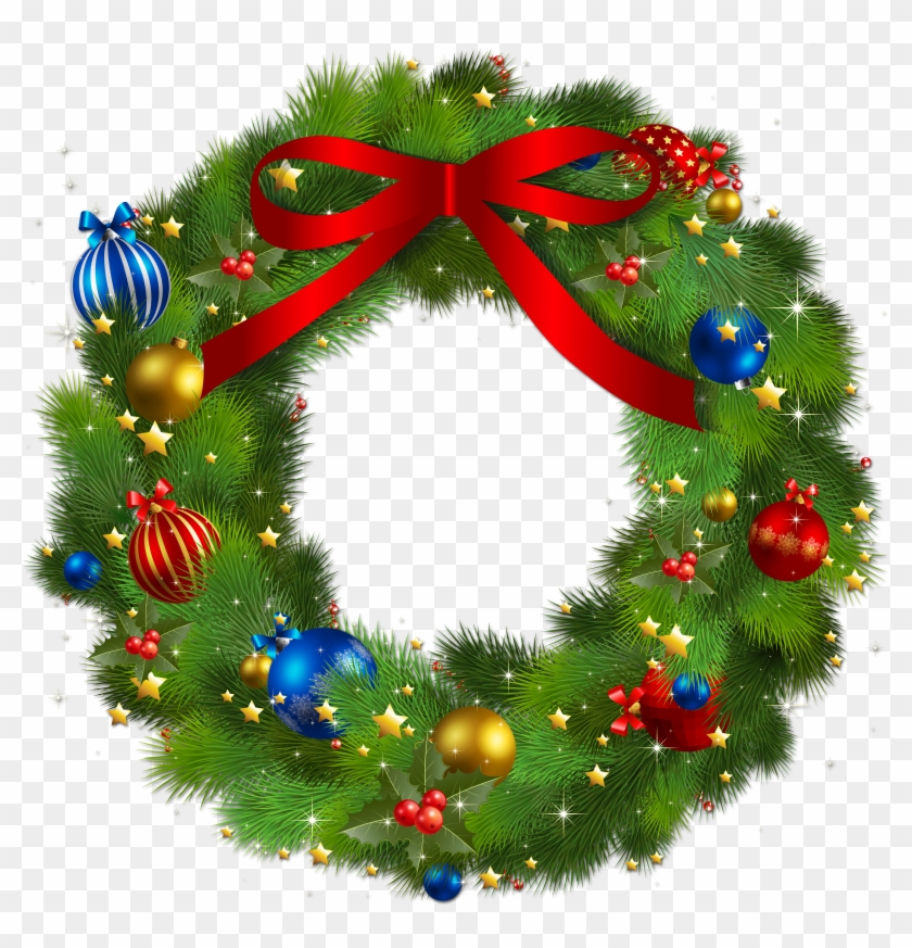 Christmas Wreath With Red Bow - Transparent Christmas Wreath Clipart - Png Download #37144