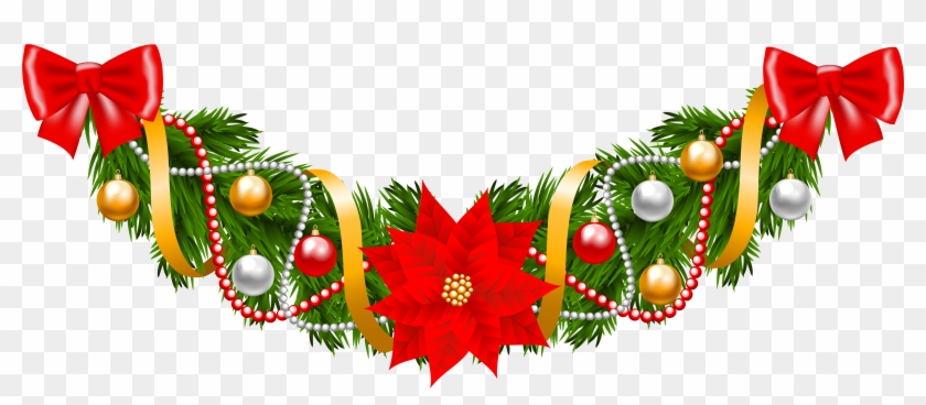 Christmas Pine Deco Garland With Poinsettia Png Clipart - Girlande Weihnachten Png Transparent Png