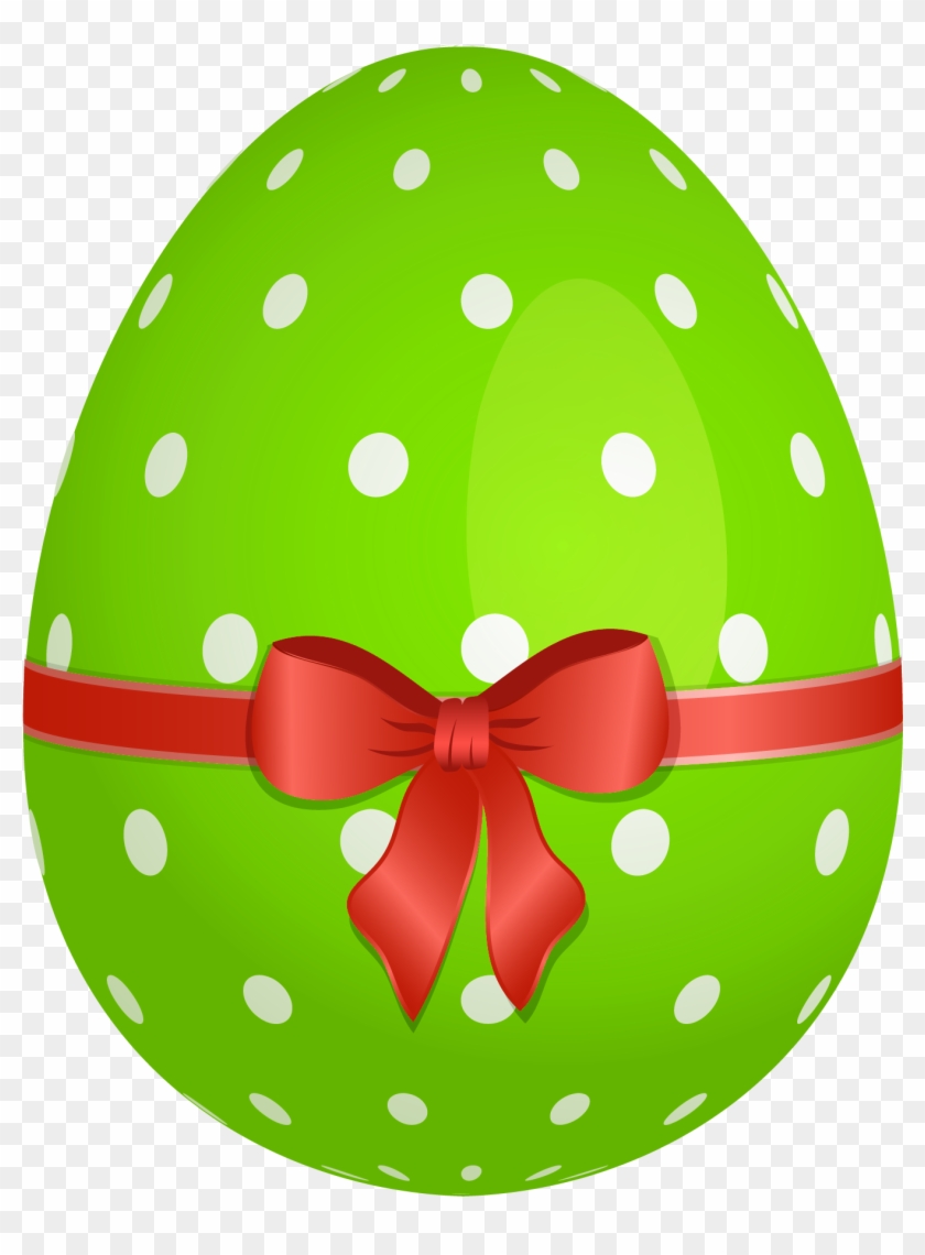 Green Dotted Easter Egg With Red Bow Png Clipart - Easter Egg Clipart Png Transparent Png #39970
