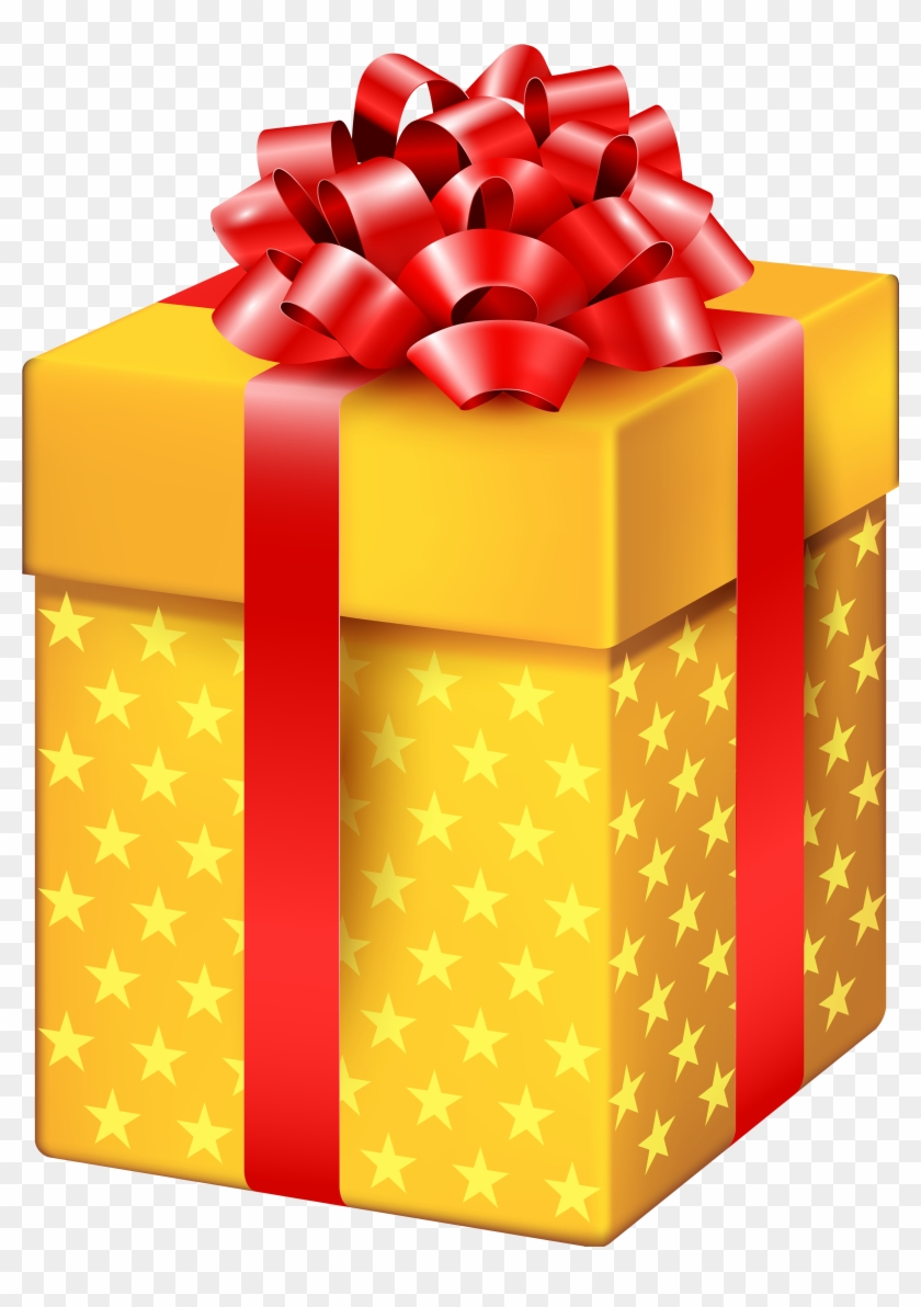 Yellow Gift Box With Stars Png Clipart - صورة هدية Transparent Png #301919