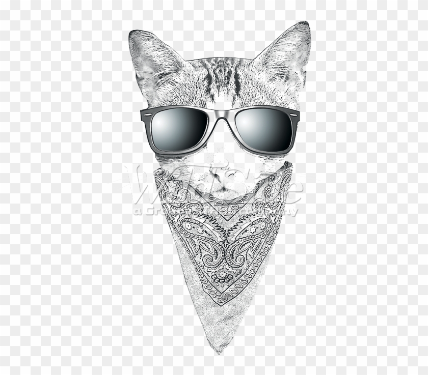Cat Face With Sunglasses And Bandana - Cat With Bandana Png Clipart #302300