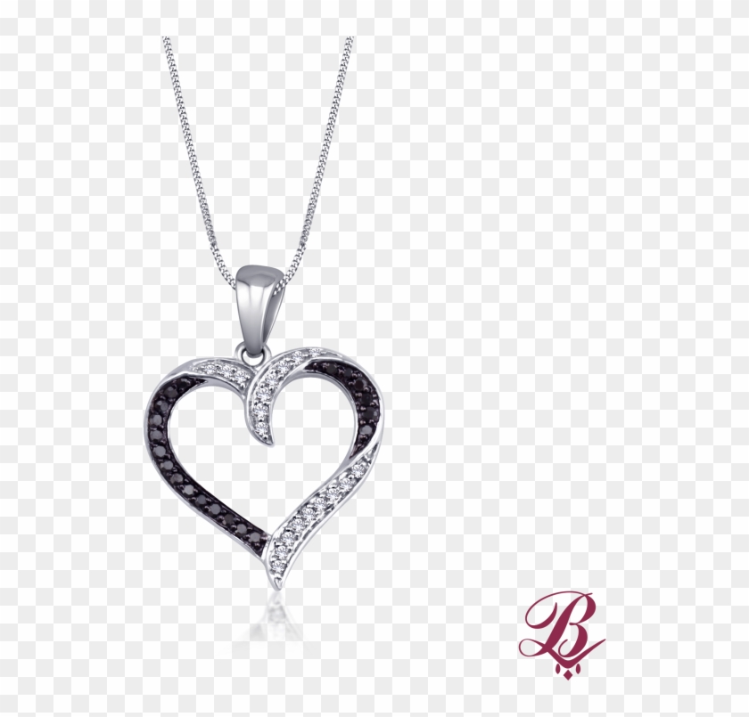 Black And White Diamond Heart Pendant - Black And White Diamond Heart Necklace Clipart
