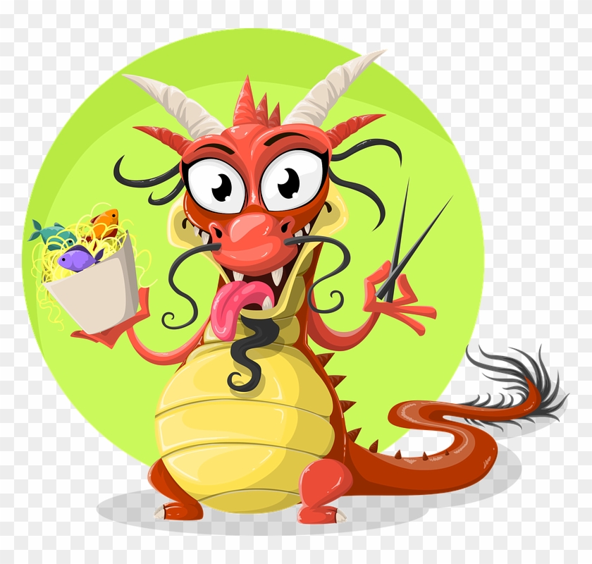 Dragon, Chinese, Chinese Dragon, Food, Spaghetti, Fish - Chinese Dragon Cartoon Png Clipart