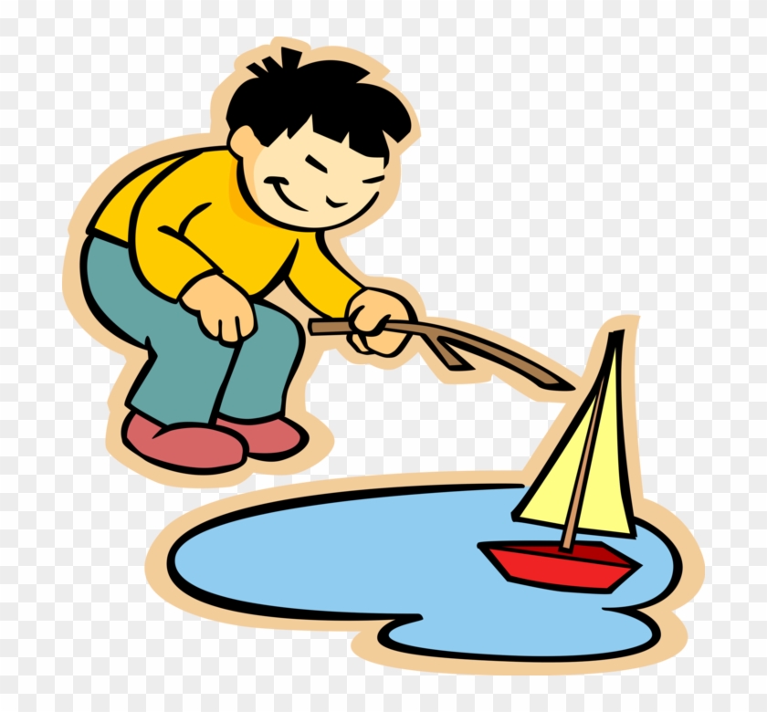 Vector Illustration Of Primary Or Elementary School - Boy Playing With A Boat Clipart - Png Download