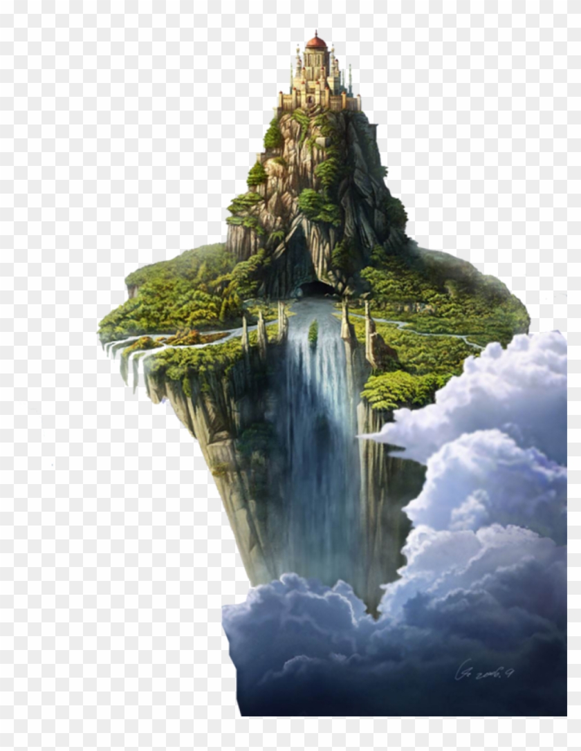 Svg Stock Drawing Island Waterfall - Floating Island Png Clipart