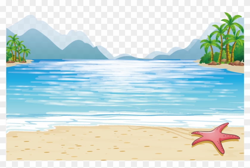 Mountains Illustration Vector Sea Child Beach Clipart - Beach Cartoon With Family - Png Download #3007486