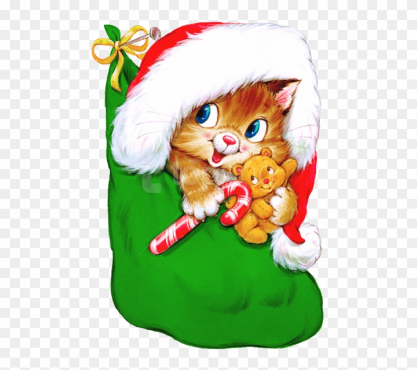 Free Png Transparent Christmas Kitten With Candy Cane - Kitten Christmas Clip Art