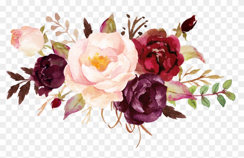 Burgundy Watercolor Flowers Png Clipart #3014922