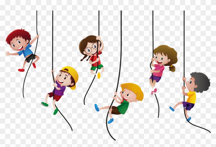 Kids Climbing Up Rope - Climbing Rope Clipart - Png Download #3016072